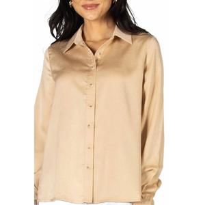 NEW P.CILL satin button down shirt with side slit in taupe